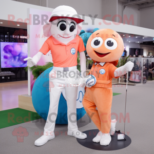 Peach Golf Ball mascot costume character dressed with a Boyfriend Jeans and Digital watches