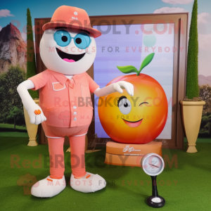 Peach Golf Ball mascot costume character dressed with a Boyfriend Jeans and Digital watches