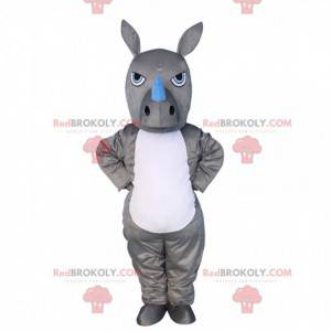 Grå och vit noshörningsmaskot, kostym för vilda djur -