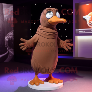 Brown Seagull mascot costume character dressed with a Turtleneck and Gloves