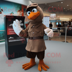 Brown Seagull mascot costume character dressed with a Turtleneck and Gloves