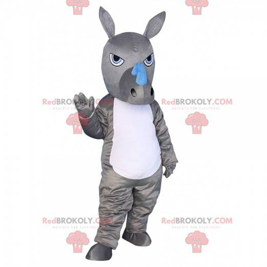 Gray and white rhino mascot, wild animal costume -