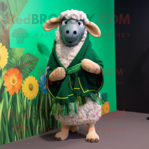 Forest Green Merino Sheep mascot costume character dressed with a Bikini and Shawls