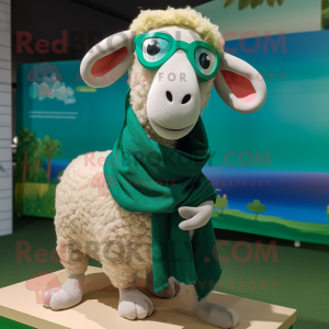 Forest Green Merino Sheep mascot costume character dressed with a Bikini and Shawls