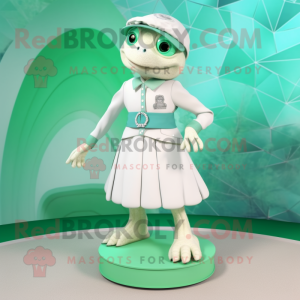 White Sea Turtle mascot costume character dressed with a A-Line Skirt and Shoe laces