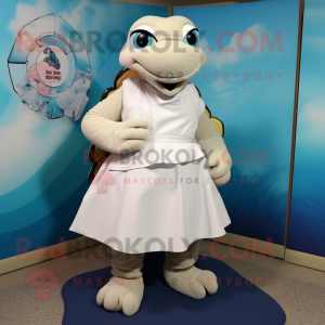 White Sea Turtle mascot costume character dressed with a A-Line Skirt and Shoe laces