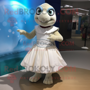 White Sea Turtle mascot costume character dressed with a A-Line Skirt and Shoe laces