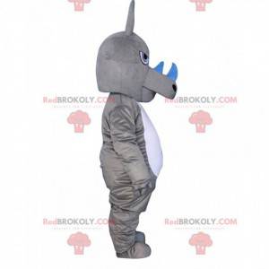 Mascote de rinoceronte cinza e branco, fantasia de animal