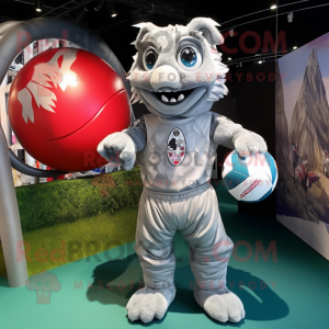 Silver Rugby Ball mascot costume character dressed with a Romper and Wraps