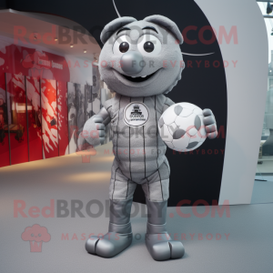 Silver Rugby Ball mascot costume character dressed with a Romper and Wraps