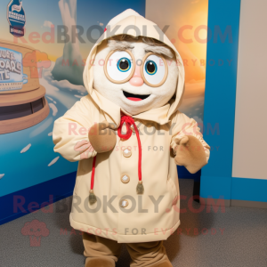 Tan Clam Chowder mascot costume character dressed with a Parka and Bracelets