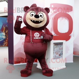 Maroon Camera mascot costume character dressed with a Chinos and Foot pads