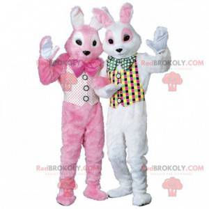 2 maskoti růžových a bílých králíků