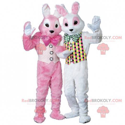 2 maskoter med rosa og hvite kaniner - Redbrokoly.com