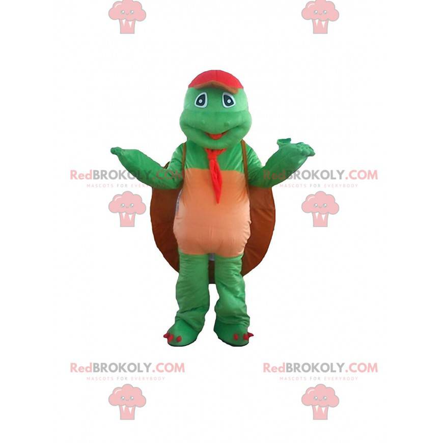 Groene schildpad mascotte met een grote schaal - Redbrokoly.com