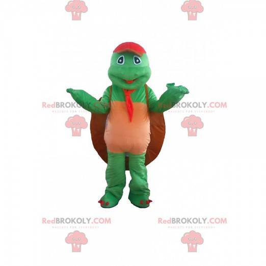 Grøn skildpaddemaskot med en stor skal - Redbrokoly.com