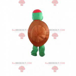 Grøn skildpaddemaskot med en stor skal - Redbrokoly.com