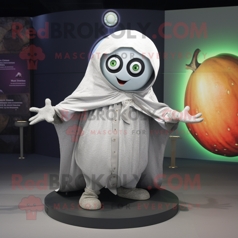 Silver Melon mascot costume character dressed with a Hoodie and Shawls