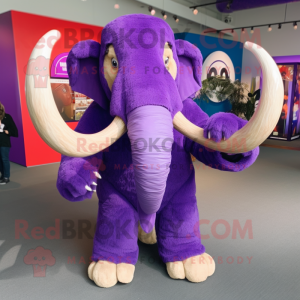 Purple Mammoth mascot costume character dressed with a Jeggings and Shawl pins