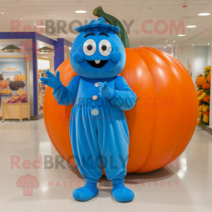 Blue Pumpkin mascot costume character dressed with a Jumpsuit and Earrings