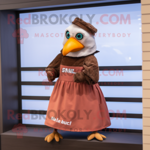 Brown Seagull mascot costume character dressed with a Pleated Skirt and Smartwatches