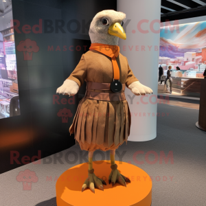 Brown Seagull mascot costume character dressed with a Pleated Skirt and Smartwatches