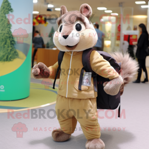 Olive Squirrel mascot costume character dressed with a Chinos and Tote bags