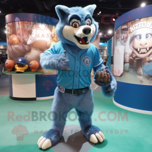 Cyan Werewolf maskot kostym...