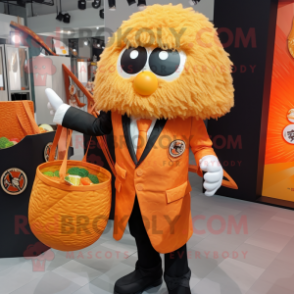 Orange Ramen mascot costume character dressed with a Blazer and Handbags