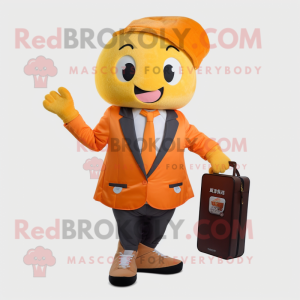 Orange Ramen mascot costume character dressed with a Blazer and Handbags