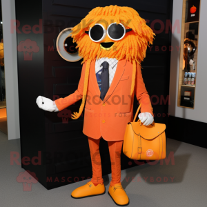 Orange Ramen mascot costume character dressed with a Blazer and Handbags