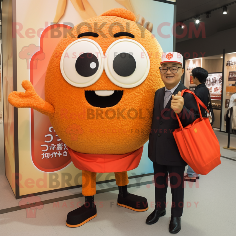 Orange Ramen mascot costume character dressed with a Blazer and Handbags