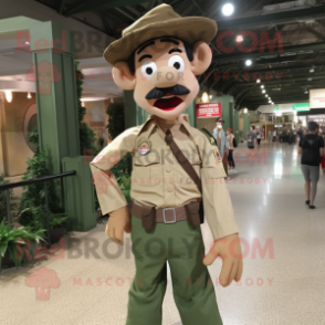 Beige Green Beret mascot costume character dressed with a Poplin Shirt and Suspenders