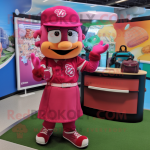 Magenta Baseball Glove mascot costume character dressed with a A-Line Dress and Wallets