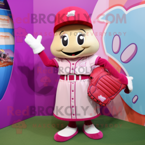 Magenta Baseball Glove mascot costume character dressed with a A-Line Dress and Wallets
