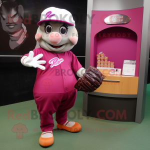 Magenta Baseball Glove mascot costume character dressed with a A-Line Dress and Wallets