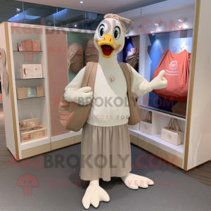 Beige Swans mascot costume character dressed with a Sweatshirt and Tote bags