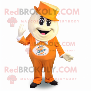 Orange Clam Chowder mascot costume character dressed with a Suit Pants and Shoe clips