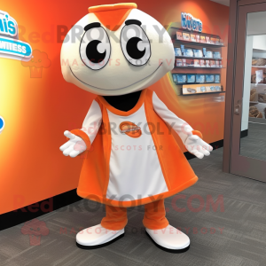 Orange Clam Chowder mascot costume character dressed with a Suit Pants and Shoe clips