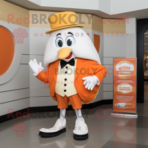 Orange Clam Chowder mascot costume character dressed with a Suit Pants and Shoe clips