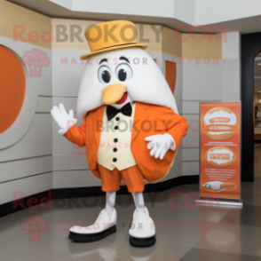 Orange Clam Chowder mascot costume character dressed with a Suit Pants and Shoe clips