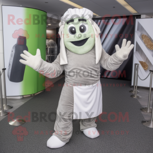 Gray Pesto Pasta mascot costume character dressed with a Trousers and Gloves