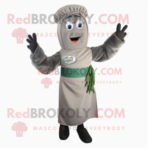 Gray Pesto Pasta mascot costume character dressed with a Trousers and Gloves