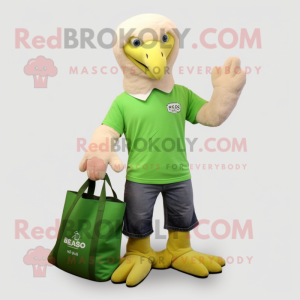 Lime Green Bald Eagle mascot costume character dressed with a Bootcut Jeans and Tote bags