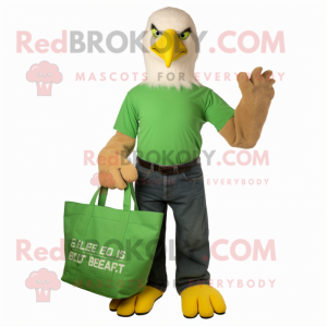 Lime Green Bald Eagle mascot costume character dressed with a Bootcut Jeans and Tote bags