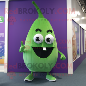 Green Eggplant mascot costume character dressed with a Skinny Jeans and Keychains