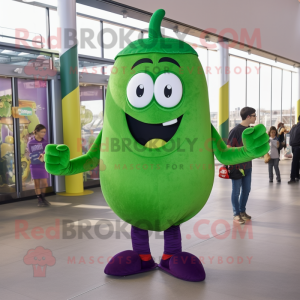 Green Eggplant mascot costume character dressed with a Skinny Jeans and Keychains