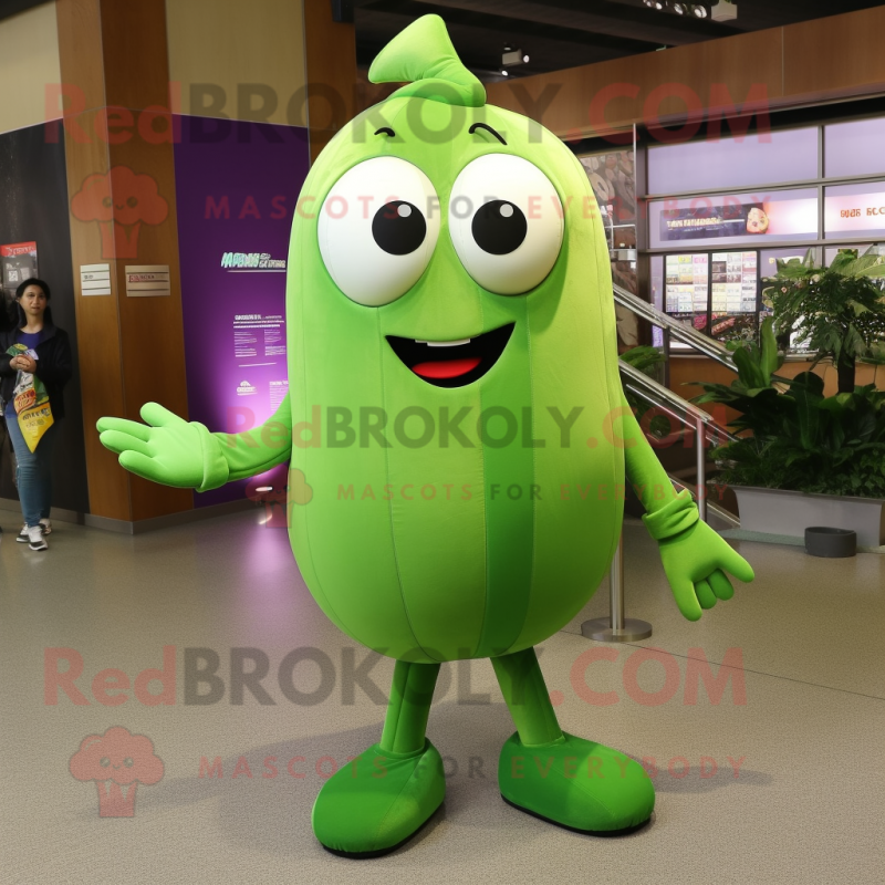 Green Eggplant mascot costume character dressed with a Skinny Jeans and Keychains