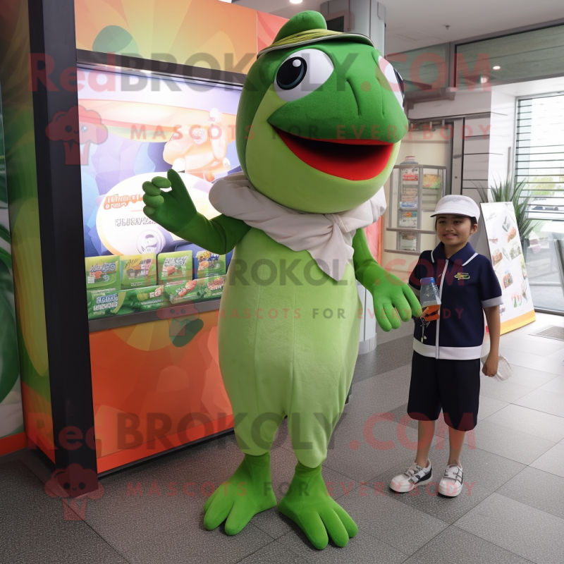 Olive Salmon mascot costume character dressed with a Sheath Dress and Watches