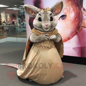 Tan Chinchilla mascot costume character dressed with a Ball Gown and Earrings